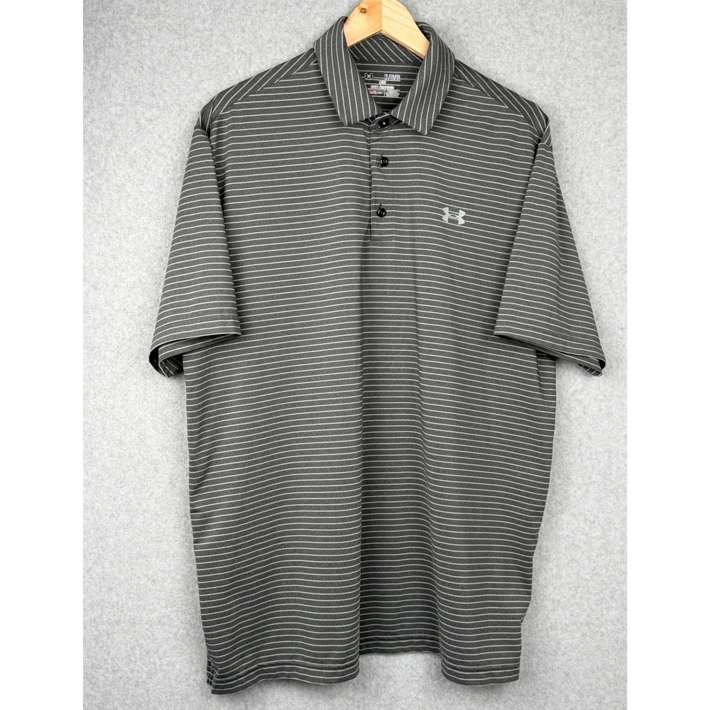 Under Armour HeatGear Striped Polo Shirt Short Sleeve Gray XL Mens